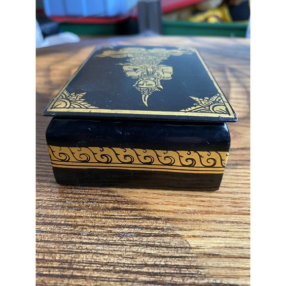 Vintage Black Lacquer Decorative Box w/ Gilt Design Balinese Dancer 4.5"x3"x1.5" - Picture 13 of 16